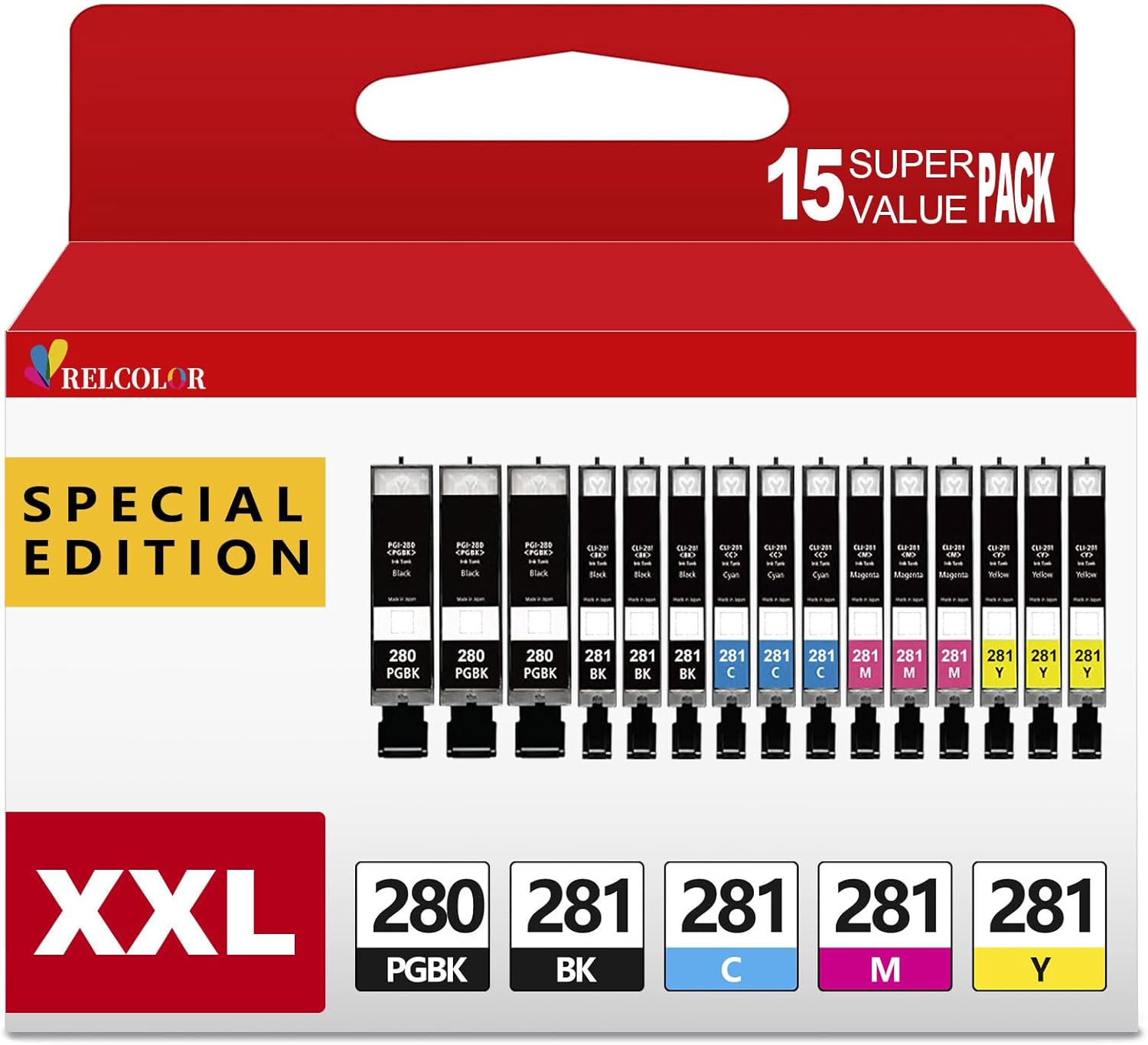 15 Pack 280 281 XXL Ink Cartridges Replacement for Canon PGI 280XXL/281XXL Cartridges 280XL 281XL TR8620a TR8620 TR8520 TR8600 TR7520 TS702a TS9520 TS9521C TS6120 TS6220 TS9120 TS6320 TS8220