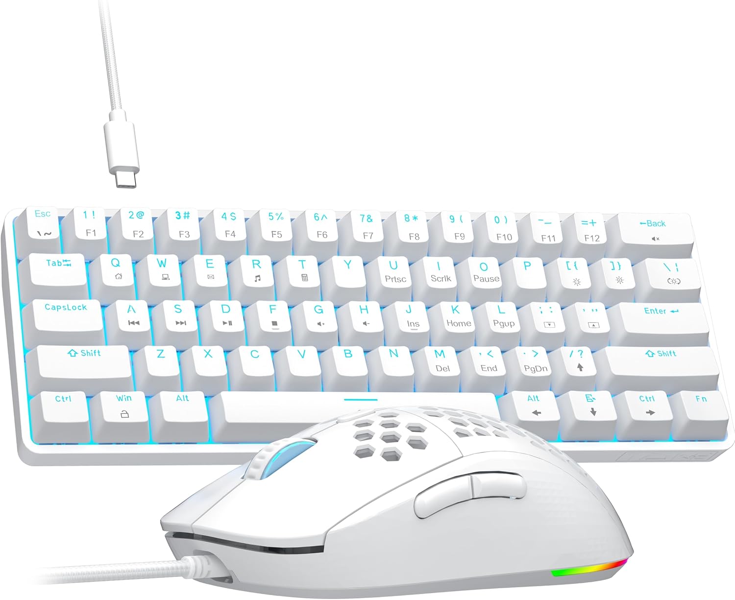 TMKB T61SE 60% Mechanical Gaming Keyboard and M1SE Gaming Mouse Combo – Matte White