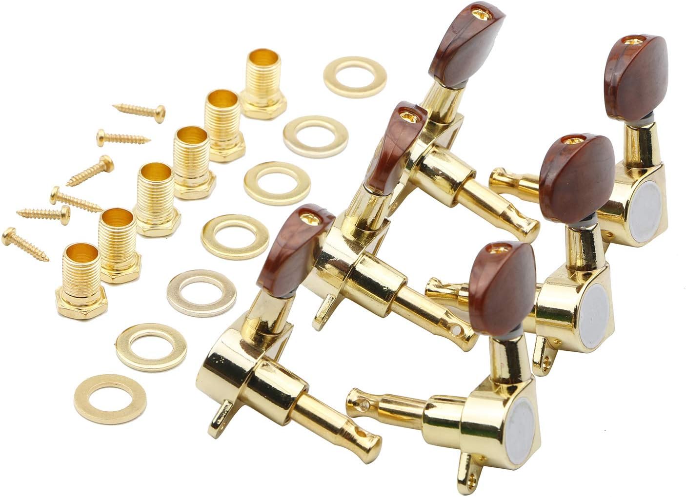 Swhmc 3R 3L Semi-Closed Golden Guitar String Tuners Tuning Keys Pegs Machine Heads Knobs Locking Tuners for Acoustic, Electric Guitar