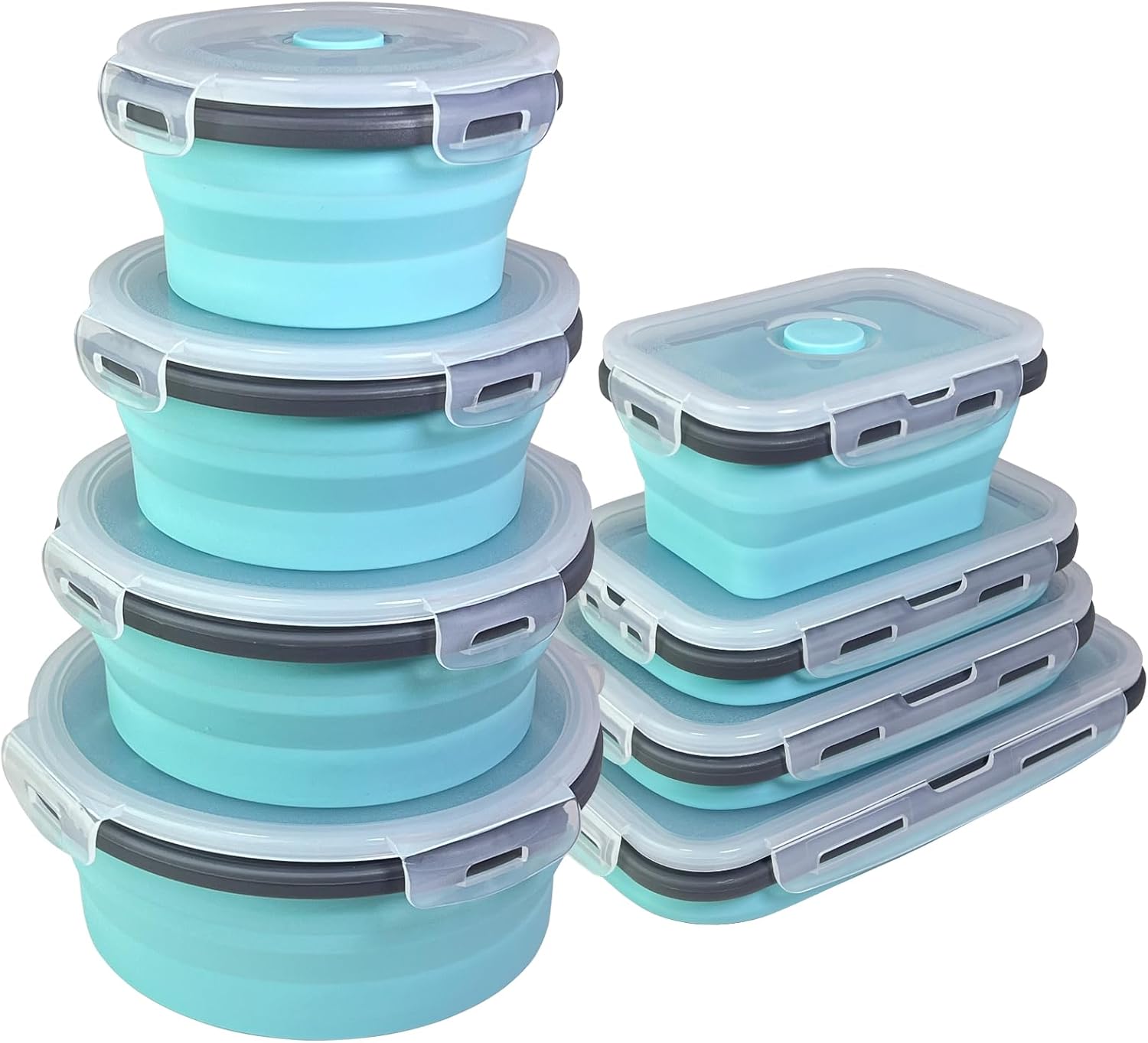 Guyuyii 8 Pack Silicone Collapsible Food Storage Containers with Lids – Microwave, Freezer, and Dishwasher Safe – Ideal for RV Accessories, Camper Must Haves, and Food Preparation