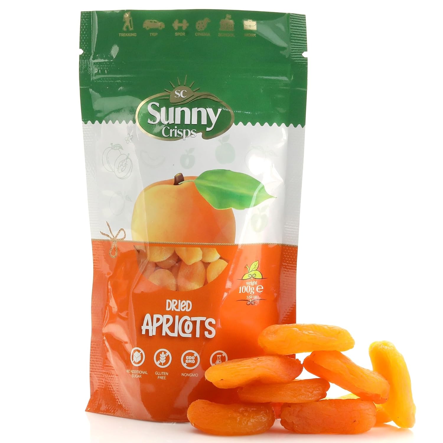 SUNNY CRISPS Dry Apricots 3.52 Oz – Dried Apricots No Sugar Added for Toddler Fruit Snacks – Turkish Apricots Dried Fruit – Consume Gluten Free & Chewable Dried Apricots Unsweetened for Healthy Sweets