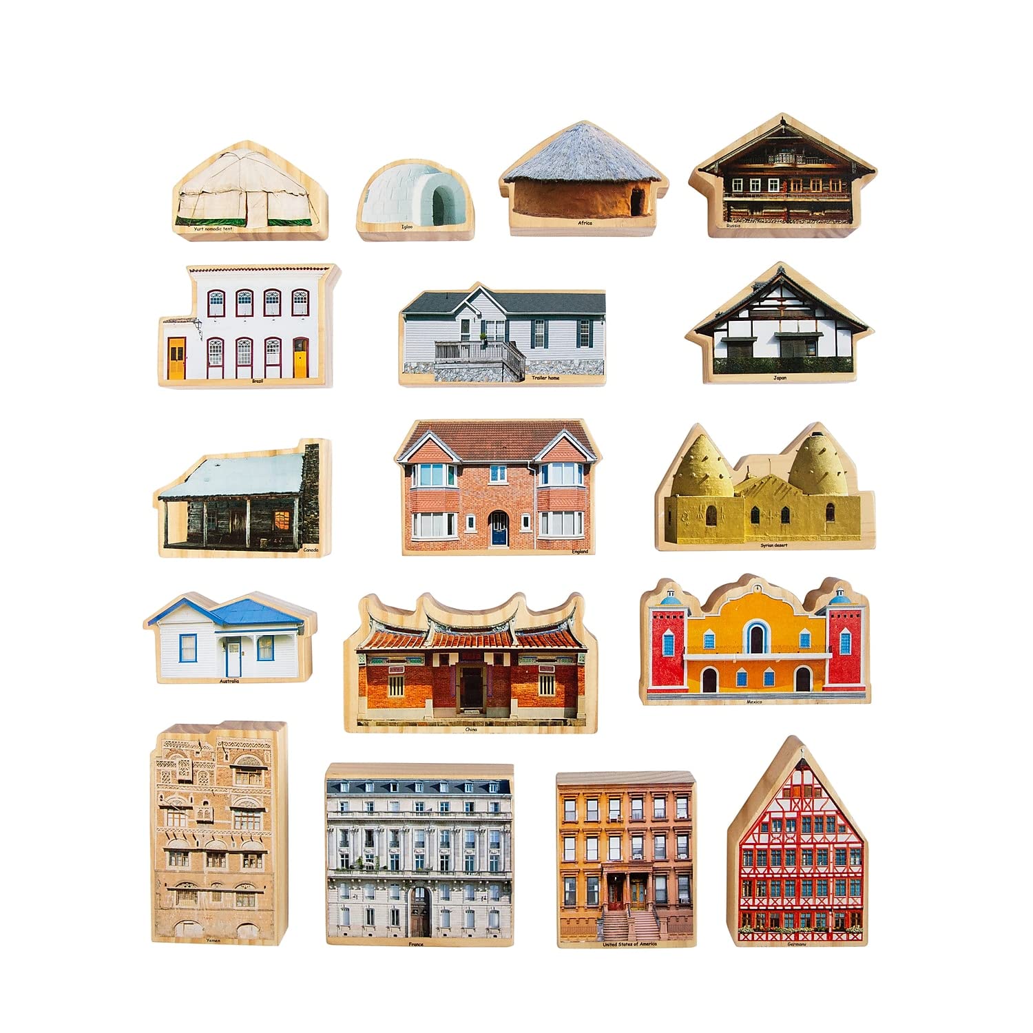 Where I Live? – Set of 17 – Ages 1+ – Wooden Blocks for Toddlers – Includes Homes from 17 Different Countries – Double-Sided