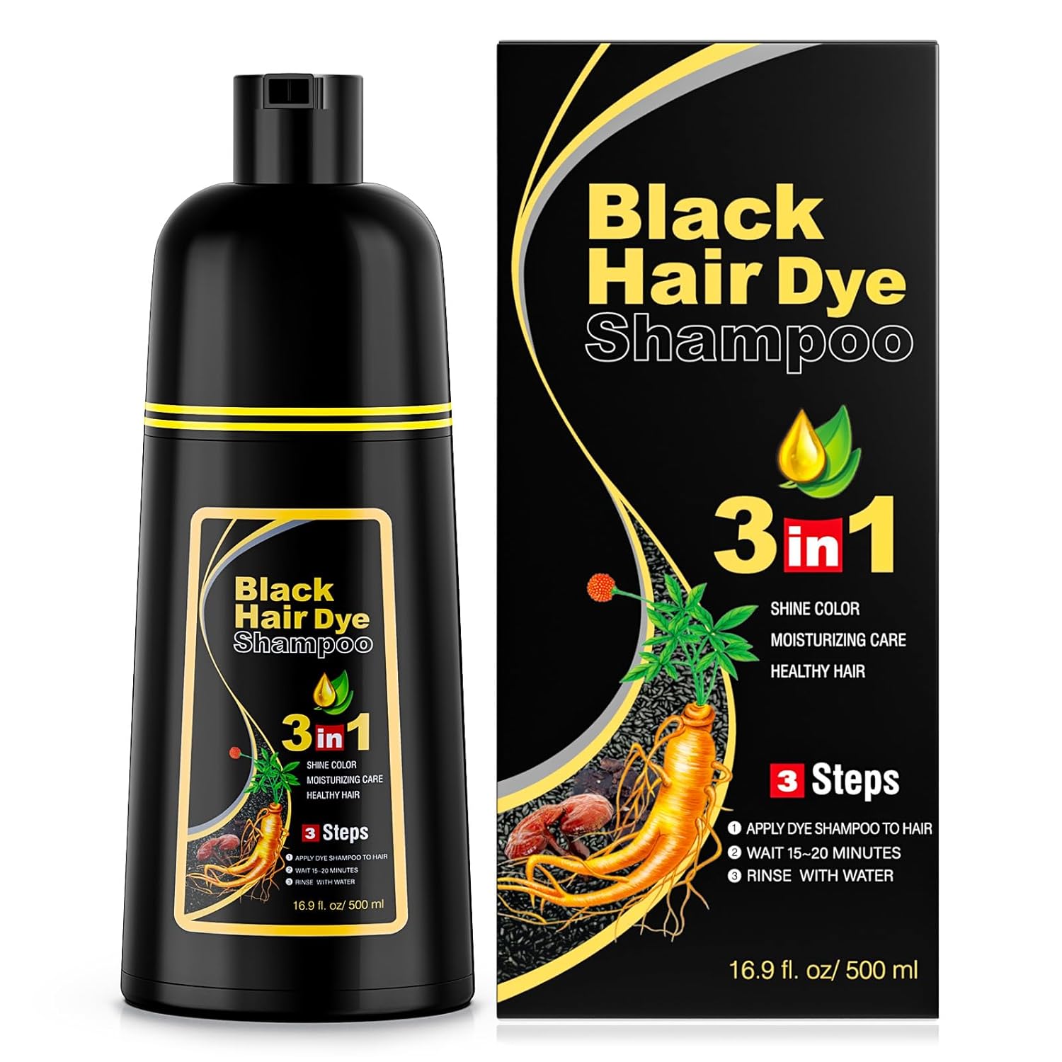 Ivnil Meidu Black Hair Dye Shampoo 3 in 1 for Gray Coverage Hair Color Shampoo for Women & Men Instant Herbal Natural Plant Hair Dye Shampoo Champu Para Canas Mujer