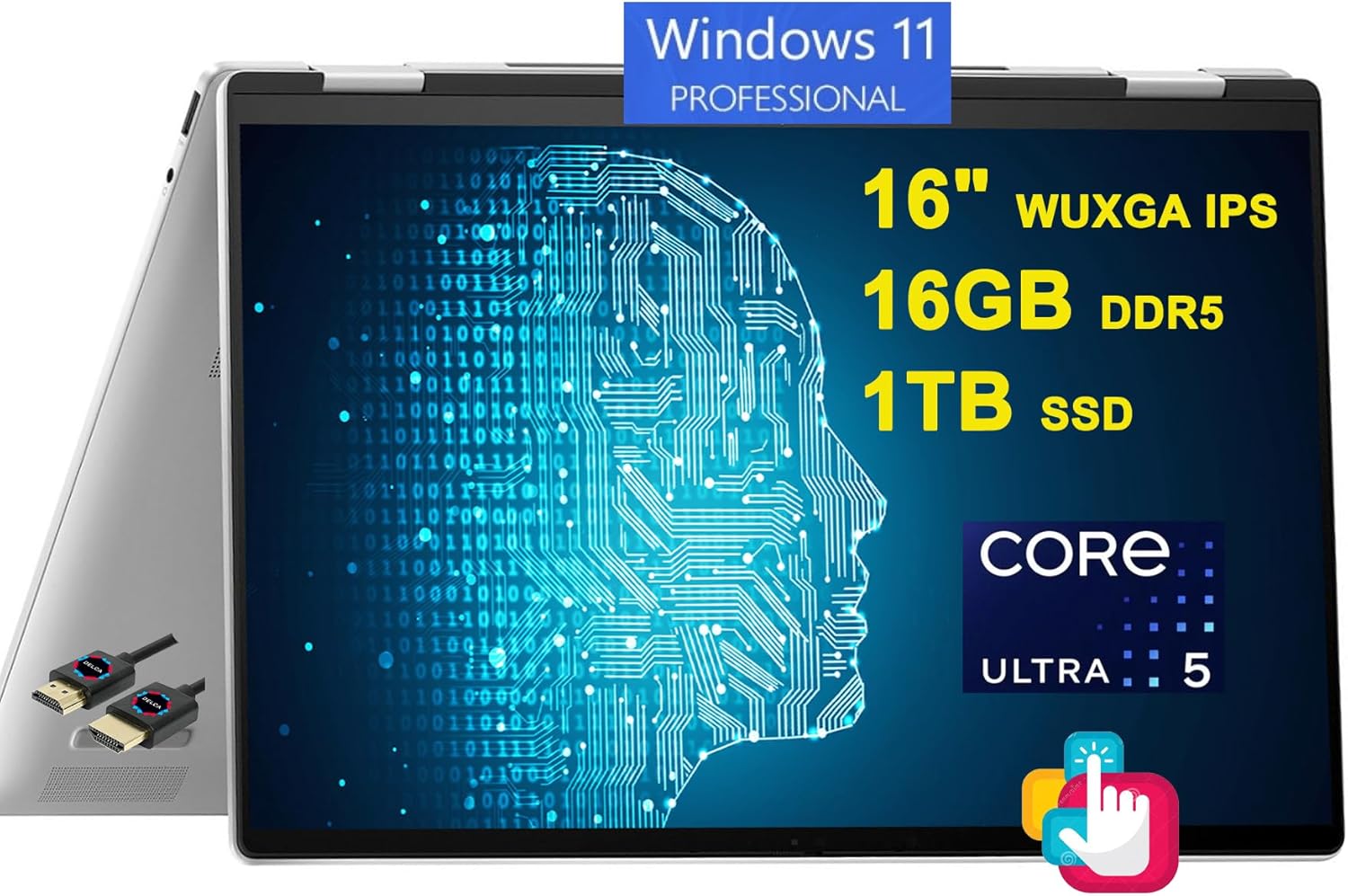 HP Envy x360 2-in-1 AI PC Laptop | 16″ WUXGA IPS Touch | Intel 12-core Ultra 5 125U (>i7-1335U) | 16GB DDR5 1TB SSD Backlit Thunderbolt USB-C Poly Studio Privacy Camera Win11Pro Silver + HDMI Cable