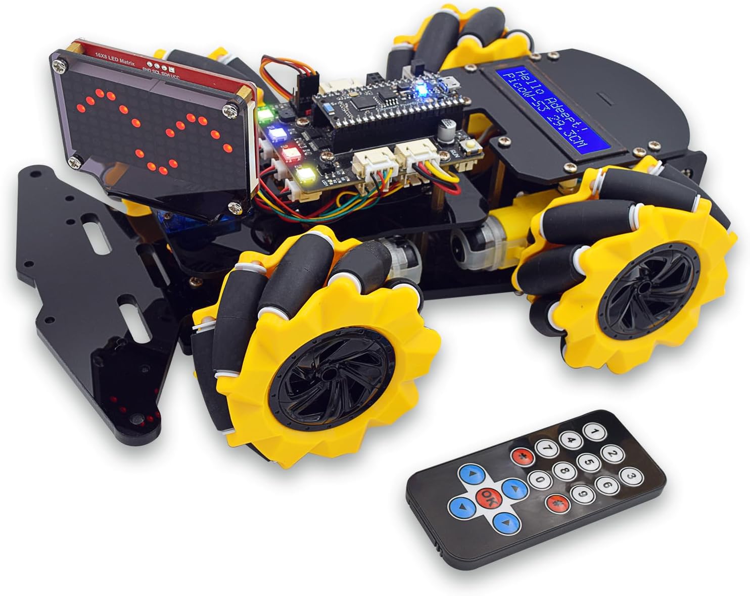 Adeept 4WD Robot Kit Omni-directional Mecanum Wheels Car for ESP32-S3 Banana Pi PicoW-S3 DIY STEM Remote Educational Robotic with LCD1602 Display, Python Code PDF Tutorials for Adult Kids Gift