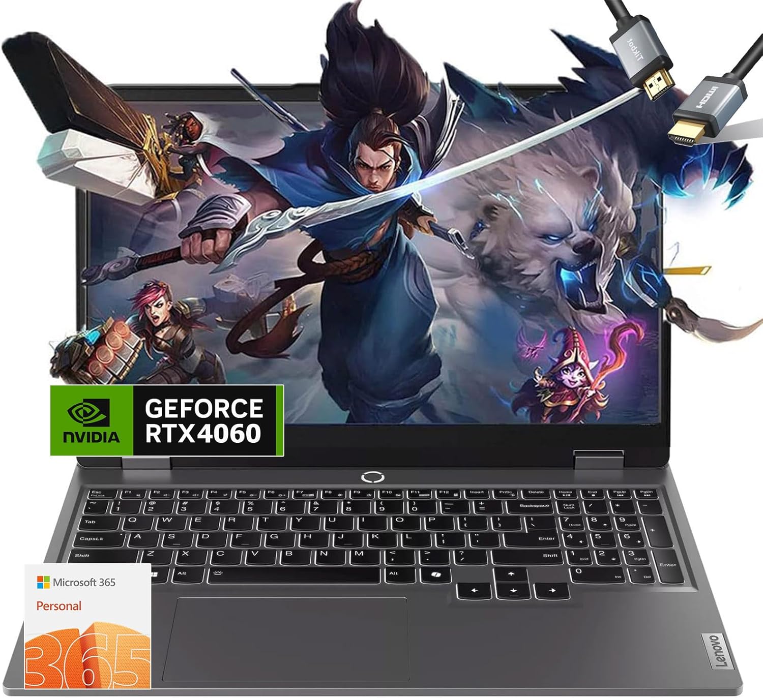 Lenovo LOQ 15 Gaming Laptop – RTX 4060 – Ryzen 7 7435HS – 15.6″ FHD IPS Display – Windows 11 – Office 365 One Year – 32GB RAM – 2TB PCIe SSD – Backlit Keyboard – G-SYNC – 2024 – HDMI Cable