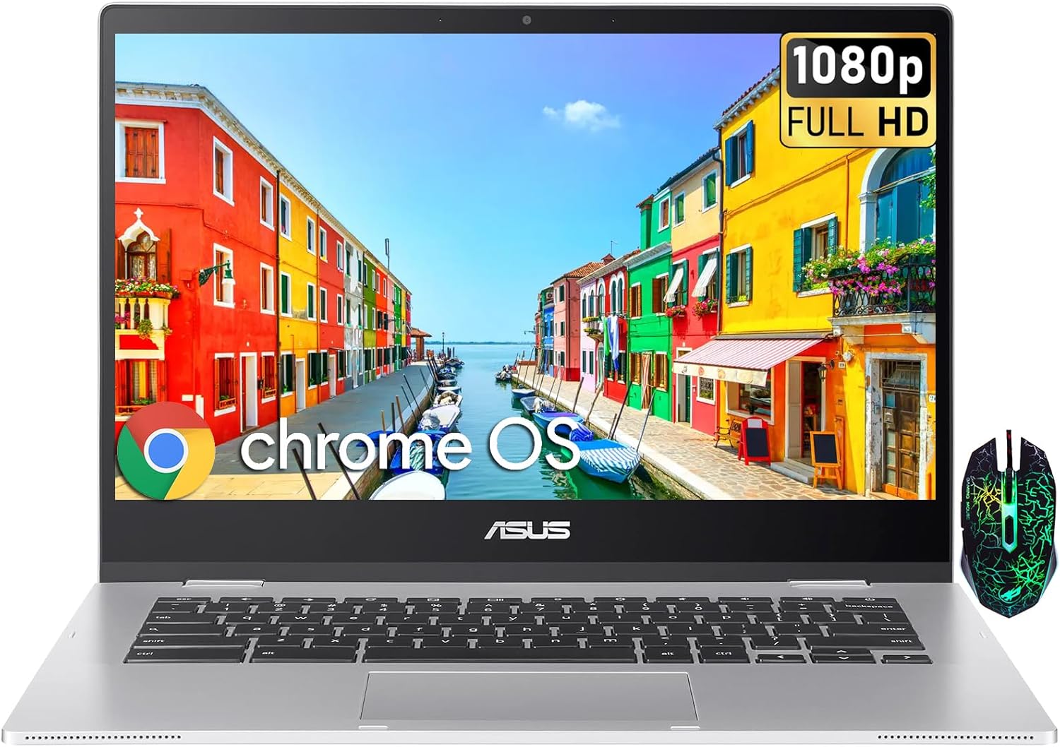 ASUS Chromebook CX1 CX1400 14″ FHD Laptop, Intel Celeron N4500 Processor, 4GB RAM, 320GB Storage(64GB eMMC+256GB Micro SD), WiFi 6, Chrome OS, Transparent Silver