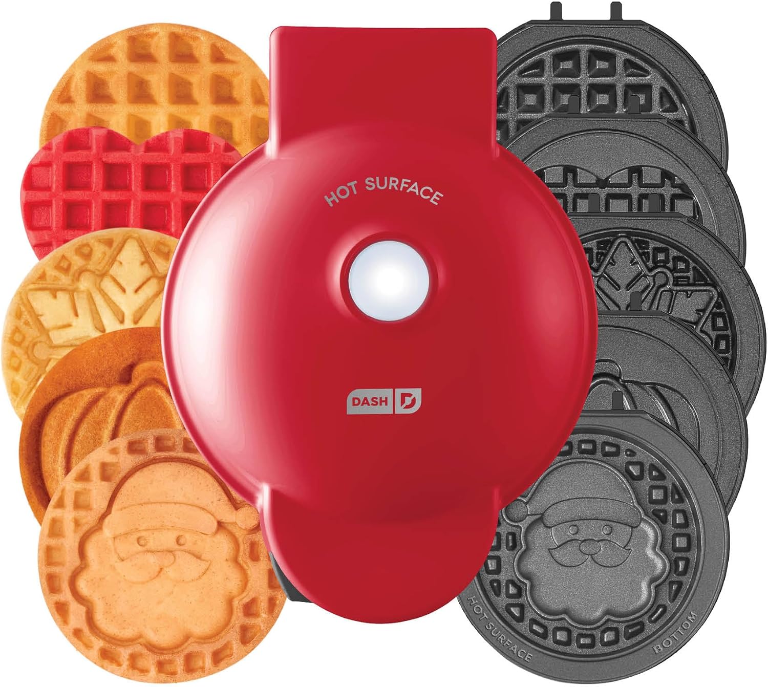 DASH Holiday Multimaker Mini System – Waffle Maker with Six 4” Removable Holiday Plates: Waffle Iron & Griddle, 4-in-1 Mini Waffle Maker for Kids and Families – Nonstick Surface, Santa Waffle (Red)