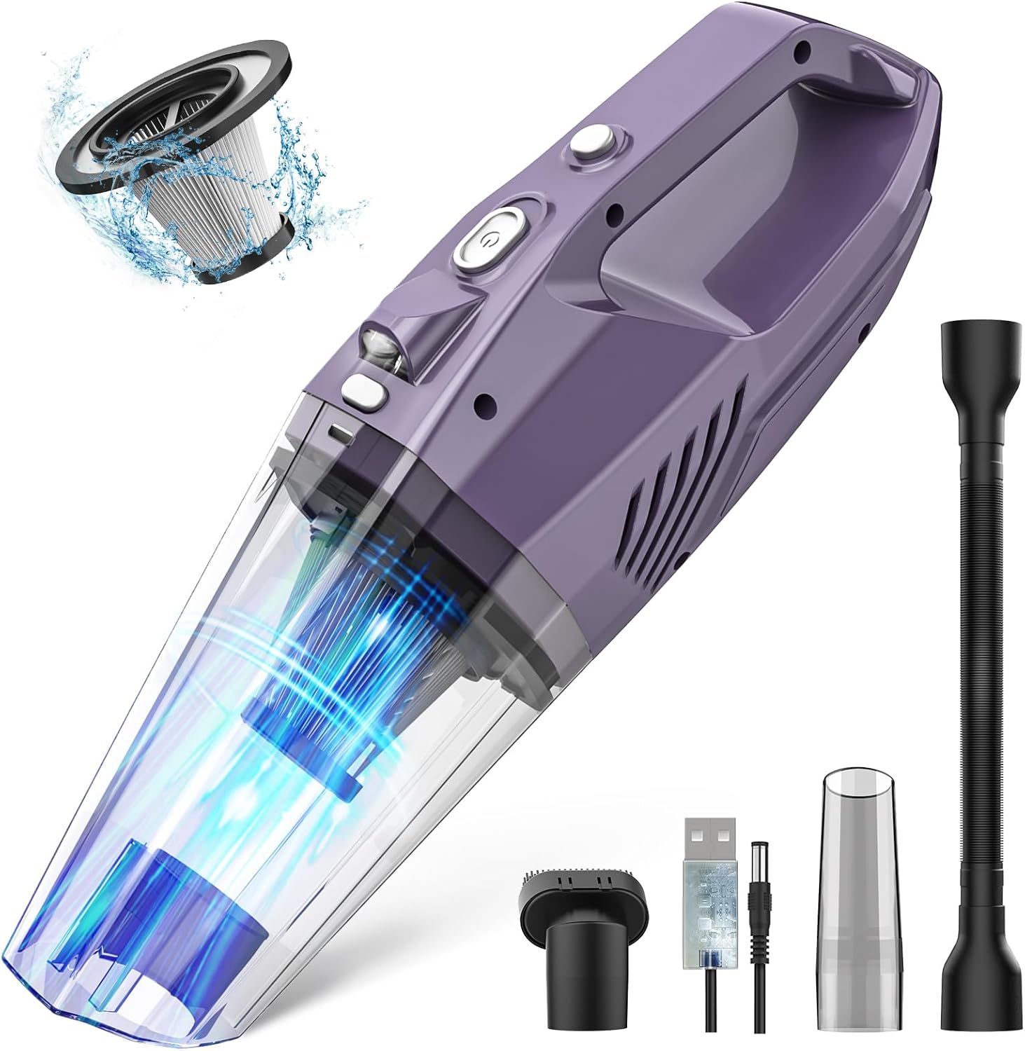 Handheld Vacuum Cordless,Car Hand Vacuum Cordless Rechargeable with Multi Accessories/LED Light,Lightweight Mini Portable Dust Busters Cordless Rechargeable for Car,Office and Home Cleaning