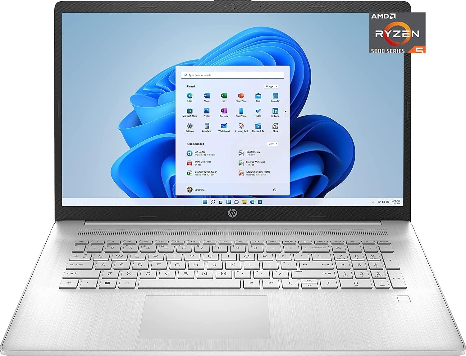 HP 17.3″ Full HD Laptop, AMD Ryzen 5 5500U (Beat i5-10500), 8GB RAM, 512GB NVMe SSD, USB-C, Fingerprint, HDMI, Webcam, WiFi, Windows 10 Home in S Mode, Natural Silver