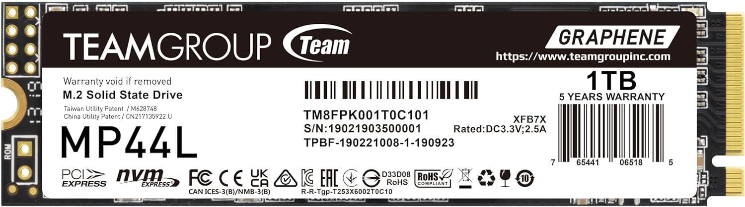 TEAMGROUP MP44L 1TB SLC Cache NVMe 1.4 PCIe Gen 4×4 M.2 2280 Laptop&Desktop SSD (R/W Speed up to 5,000/4,500MB/s) TM8FPK001T0C101