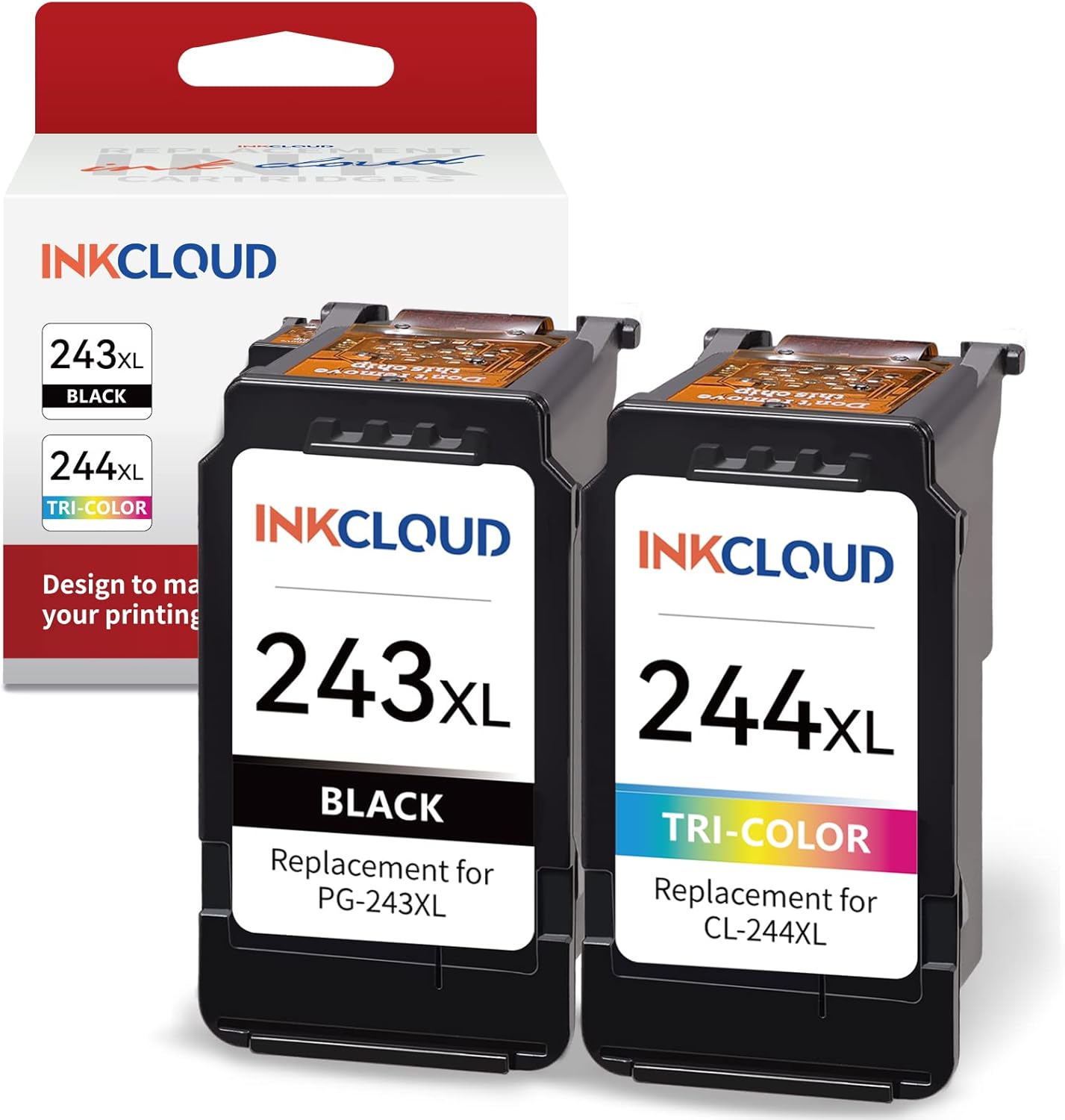 INKCLOUD Compatible Ink Cartridges Replacement for Canon PG-243 CL-244XL 243XL 244XL Black Color Combo for Cannon Pixma TS3122 MX490 MX492 TR4522 TR4520 MG2922 MG2520 Printer (1 Black,1 Tri-Color)