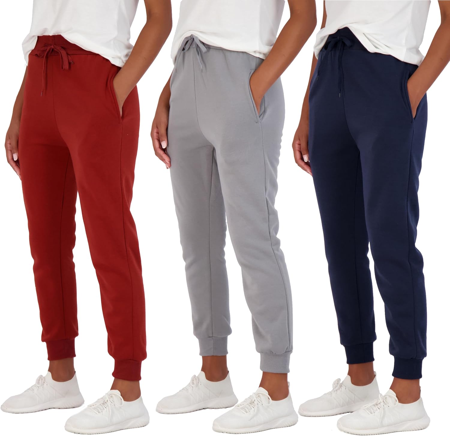 Real Essentials 3 Pack: Women’s Ultra-Soft & Warm Fleece Joggers (Available in Plus Size)