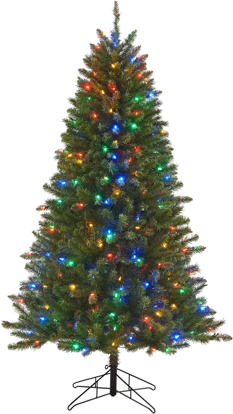 Honeywell 6 ft Pre-Lit Christmas Tree, Eagle Peak Pine Artificial Christmas Tree with 300 Color-Changing LED Lights, Xmas Tree with 927 PVC Tips,Tree Top Connector, UL Certified