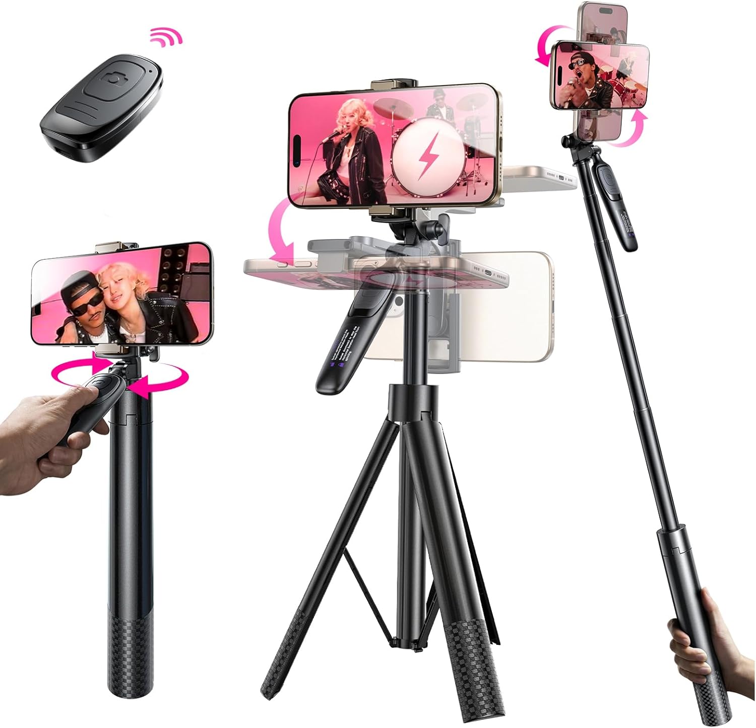 LISEN Selfie Stick for iPhone fit iPhone Tripod Stand for iPhone Tripod for Video Recording 6 in 1 Selfie Stick Tripod with Remote Shutter, 67″ Tripod for Cell Phone for Cell Phone iPhone 16 Pro Max