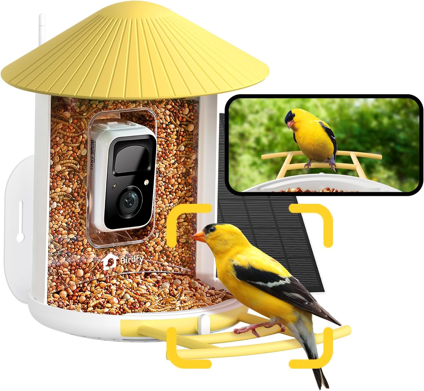 NETVUE by Birdfy AI Smart Bird Feeder with Camera Solar Powered, AI Auto Capture Each Bird Come & Identify 6000+ Bird Species, Cloud Store Bird Videos & Birdwatching On Live, Ideal Gift(Yellow)