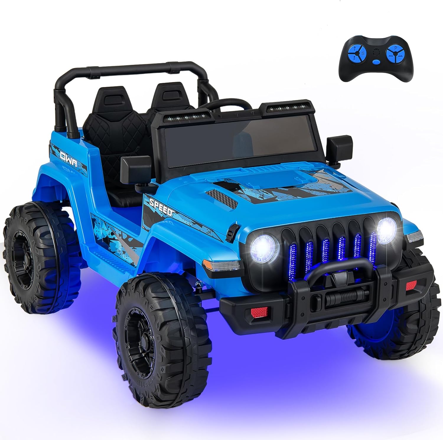 INFANS Kids Ride on Car Truck with 2.4G Remote Control, 12V Battery Powered Electric Cars for Kids w/3 Speeds, Battery Display, LED Lights, Safety Belt, Music & Horn, Bluetooth/FM/USB (Blue)