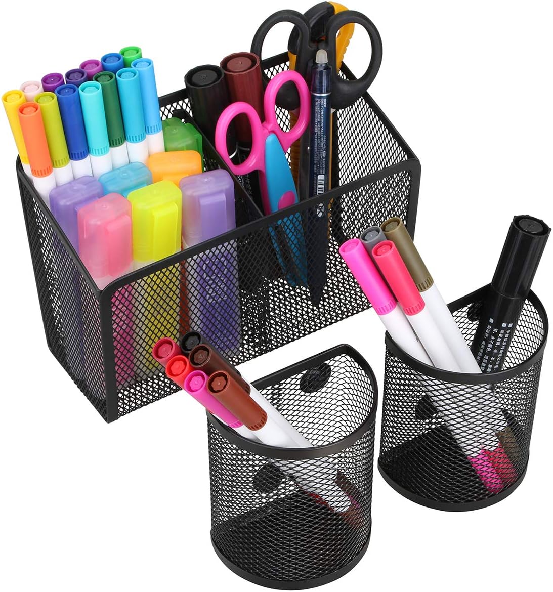 Magnetic Pencil Holder, Metal Strong Magnet Pen Cup Magnetic Marker Storage Basket Organizer to Hold Whiteboard Refrigerator Fridge Locker Accessories Teacher Must Haves Classroom School Supplies