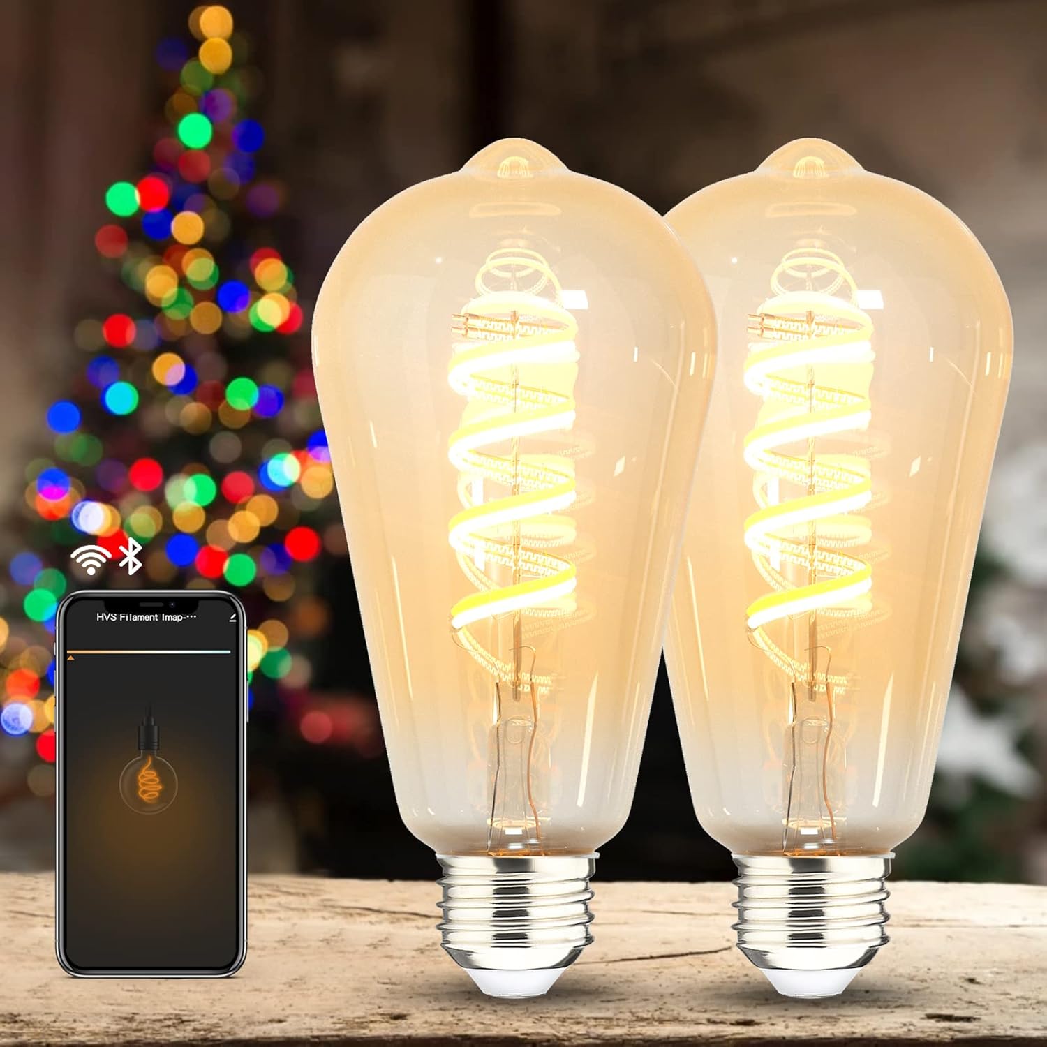 Homevenus Smart Edison Bulbs, ST64 E26 6W Dimmable Tunable Warm White 2100-5000K Farmhouse Vintage Décor Amber Glass 2.4GHz Wi-Fi APP Control Dawn to Dusk Work with Alexa Google Assistant 2 Packs