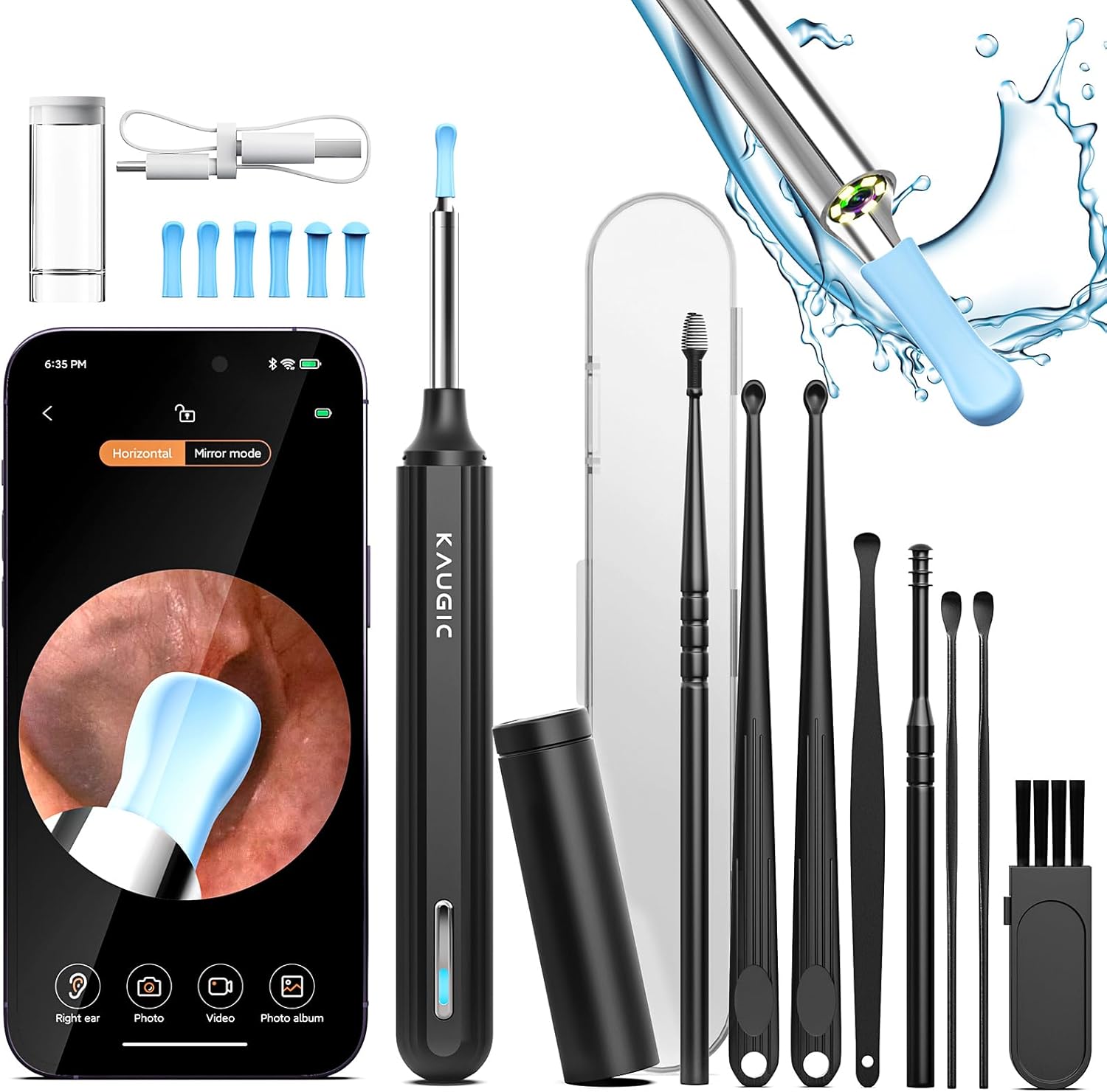 Ear Cleaner with Camera 1080P HD Ear Wax Removal Tool Camera Ear Wax Removal Kit with Camera Otoscope with 6 LED Light Ear Camera Wax Removal Ear Cleaners for Adults with 15 Ear Pick