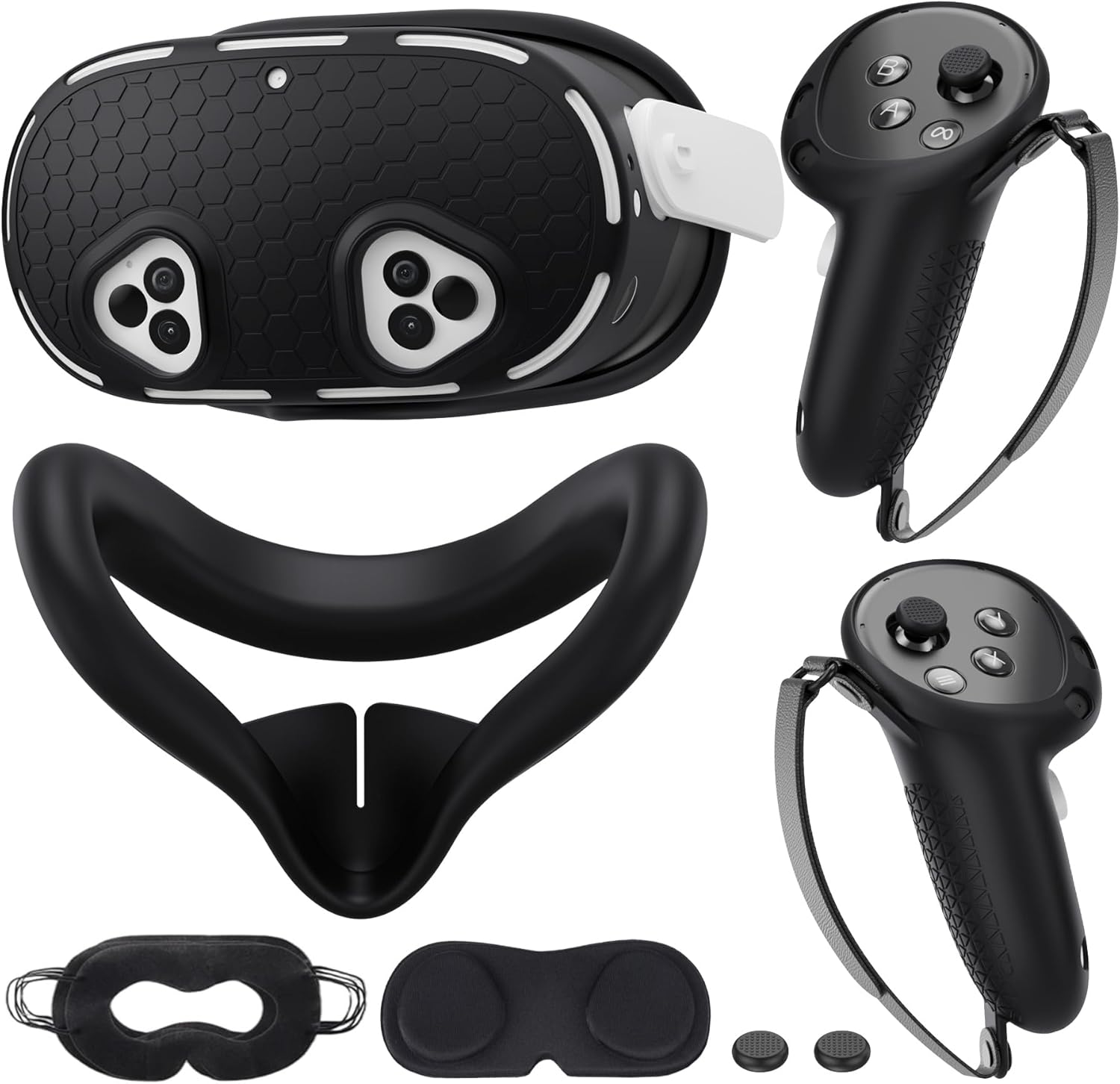 Silicone Cover Set Compatible with Meta/Oculus Quest 3s Accessories, VR Silicone Face Cover, VR Shell Cover,Touch Controller Grip Case,Camera Lens Protector Set(Black)