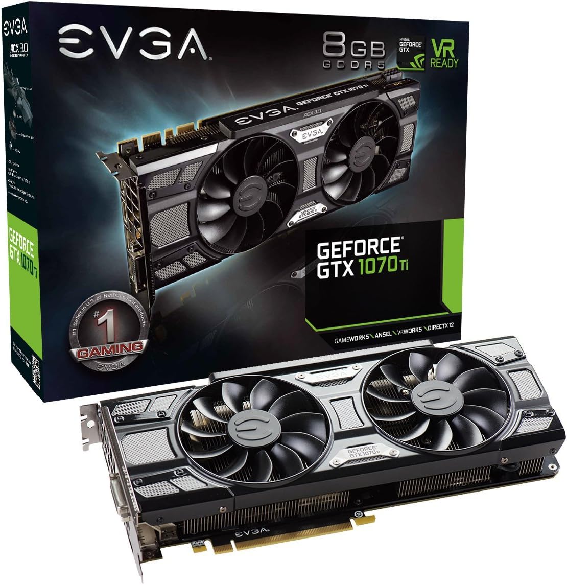 EVGA GeForce GTX 1070 Ti SC GAMING ACX 3.0 Black Edition, 8GB GDDR5, EVGA OCX Scanner OC, White LED, DX12OSD Support (PXOC) Graphics Card 08G-P4-5671-KR (Renewed)