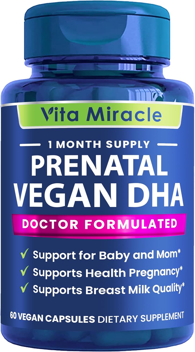 Prenatal DHA Supplements – Vegan 800mg DHA DPA Plant Based Omega 3 – Best for Optimal Mom and Baby Health – Supports Baby Brain and Eye Development Prenatal for Women No Fish Oil