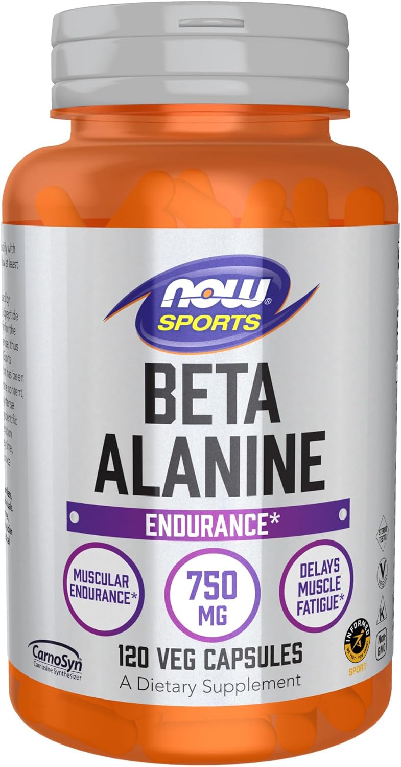 NOW Foods Sports Nutrition, Beta-Alanine 750 mg, Delays Muscle Fatigue*, Endurance*, 120 Veg Capsules