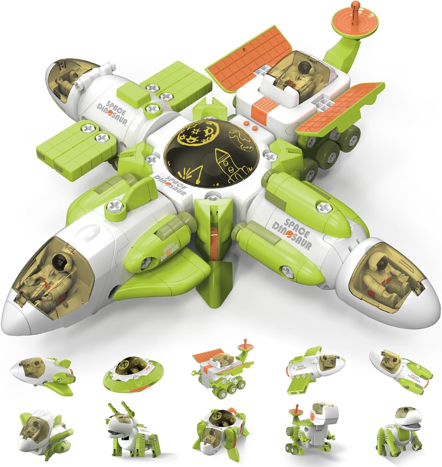 Dollox 10 in 1 Space Toys Rocket Dinosaurs Set for Kid Space Shuttle Planet Toys STEM Space Astronaut Rocket Ship Kit for Boys 5 6 7 8 Spaceship Station Gift Foster Love for Space Dinos Exploration