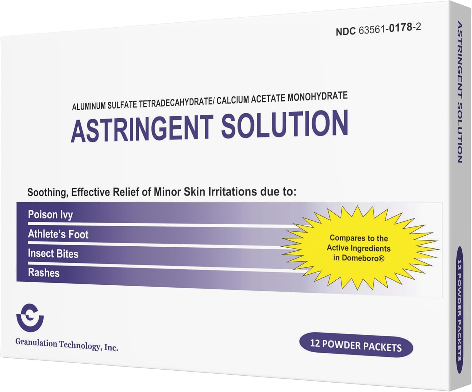 Astringent Solution Medicated Soak Rash Relief – Soothing Skin Care – 12 Count (Pack of 1), White and Purple