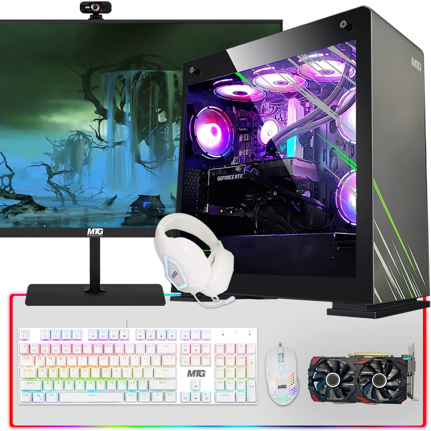 Aurora Max Gaming Tower PC- Intel Core i5 12th Gen, RTX 2060S 8GB 256 Bits, 32GB RGB Ram, 512GB Nvme, 27 Inch 165HZ Monitor, 4 in 1 Gaming Kit, Webcam, Liquid Cooling Win 11