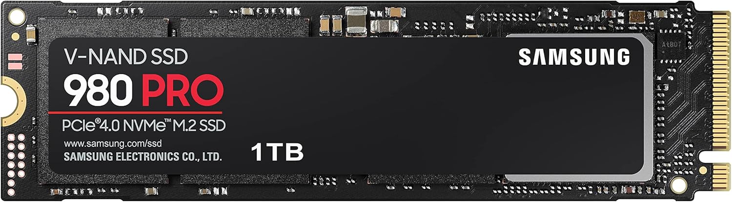 Samsung 980 PRO NVMe M.2 SSD, 1TB, PCIe 4.0, 7000MB/s Read, 5000MB/s Write, Internal SSD for Gaming and Video Editing, MZ-V8P1T0BW