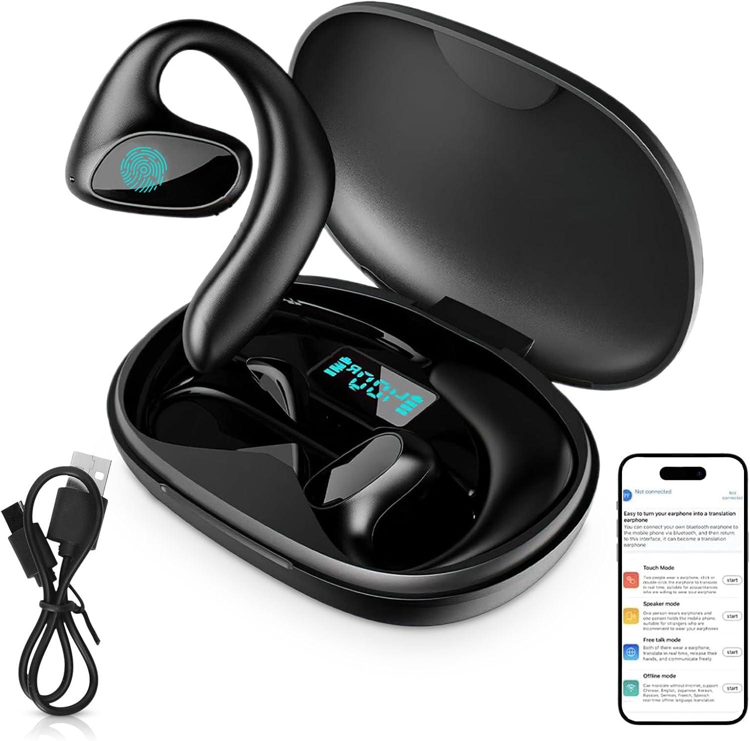 Language Translator Earbuds, 144 Languages High Accuracy Real Time Translation Earphones, Bluetooth Voice Translator Earbuds with Long Playtime