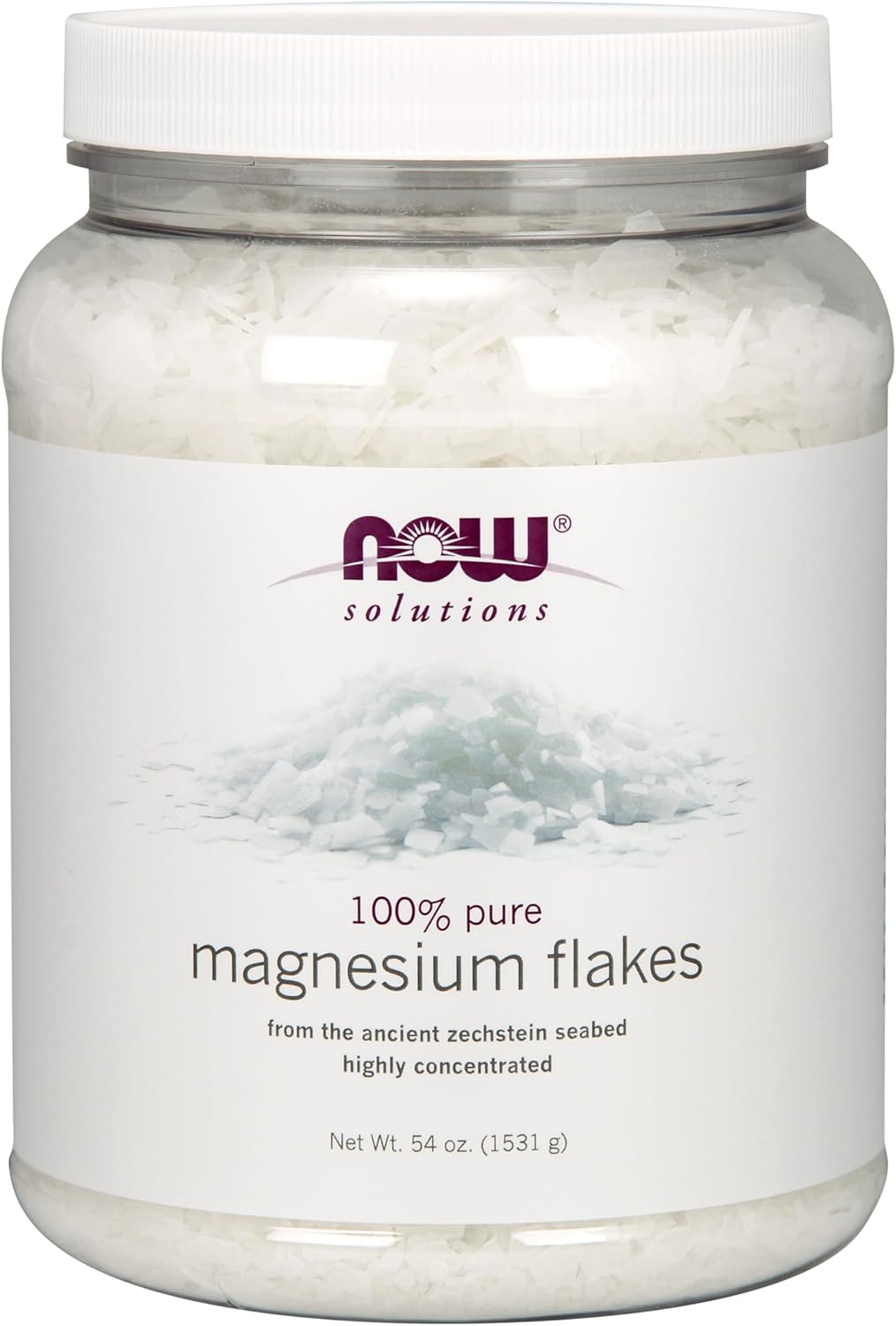 NOW Foods Solutions, Magnesium Flakes, 100% Pure, from the Ancient Zechstein Seabed, Highly Concentrated, 54-Ounce