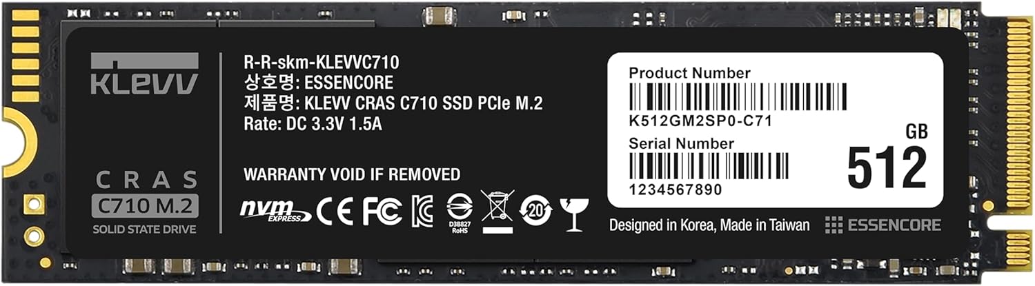 KLEVV CRAS C710 512GB M.2 NVMe PCIe Gen3x4 Internal SSD up to 2050MB/s (K512GM2SP0-C71)