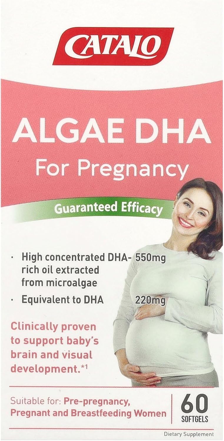 CATALO Algae DHA for Pregnancy – 60 Capsules, Supports Fetal Brain and Eye Development, Pure and Safe Algal Oil, Non-GMO, Comprehensive Nutrition Formula for Expecting Mothers, Made in USA