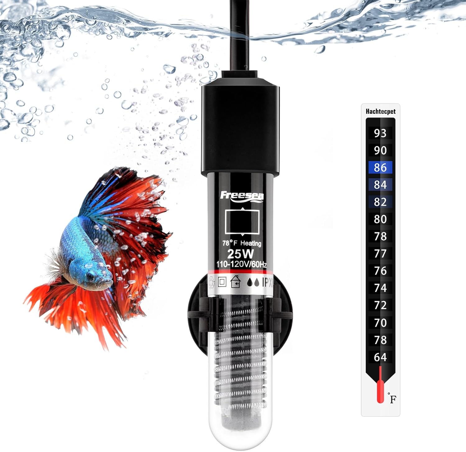 FREESEA Aquarium Fish Tank Heater: 25W/50W/100W/300W Small Submersible Aquarium Heater with Preset Temperature for 1-5 Gallon Betta Turtle Freshwater Saltwater Tank