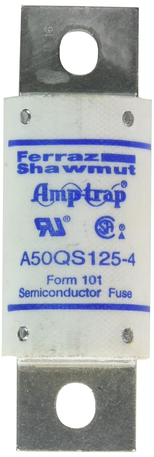 Mersen A50QS Semiconductor Protection Fuse with Bolt-in Mount, 500VAC/DC, 200kA AC/87kA DC, 125 Ampere, 1-7/32″ Diameter x 3-5/8″ Length