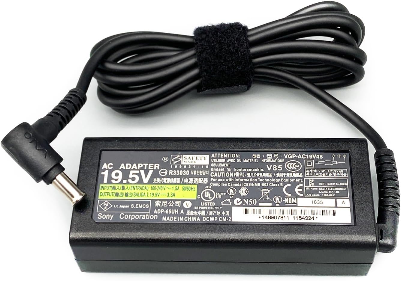 Original 19.5V 3.3A 65W Laptop Ac Power Adapter Compatible for Sony VAIO VGP-AC19V43/VGP-AC19V44 VGP-AC19V48 VGP-AC19V49 VGP-AC19V63 Notebook Charger with Power Cord