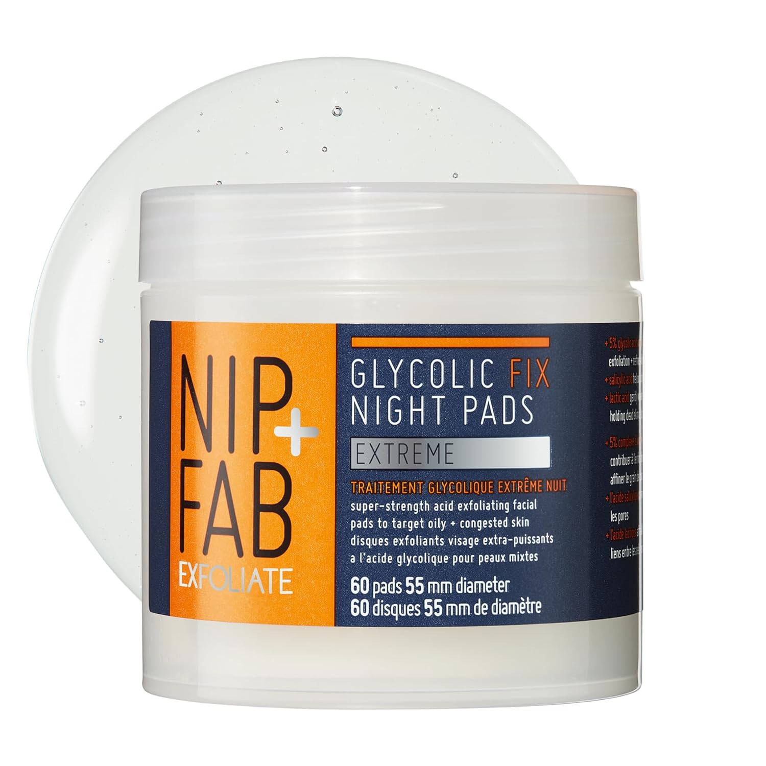 Nip + Fab Glycolic Acid Night Face Pads with Salicylic and Hyaluronic Acid, Exfoliating Resurfacing AHA Facial Pad for Exfoliation Even Skin Tone Blemish Control Pigmentation, 60 Pads, 2.7 Ounce