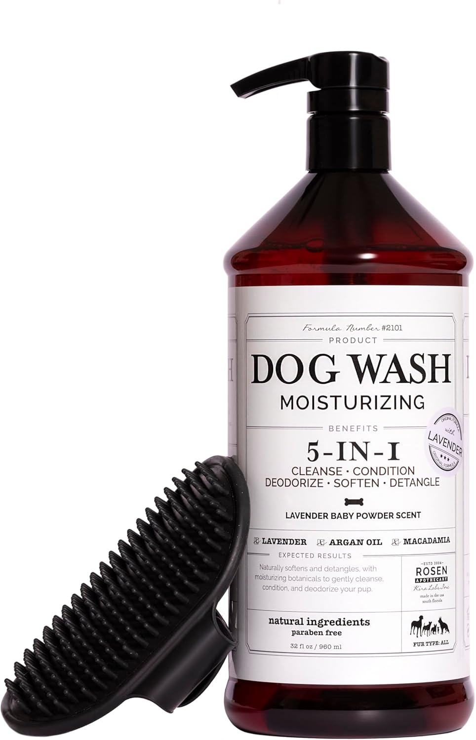 5-in-1 Moisturizing Dog Wash & Grooming Brush Set – Made with Naturally Derived Ingredients to Cleanse, Soothe, Deodorize, and Soften The Skin and Coat