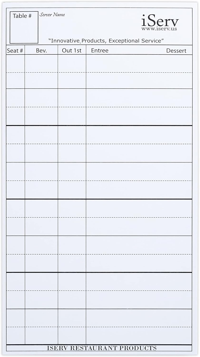 iServ Guest Checks, Server Order Pads, 30 Pads/Pack, No Staples, Made in USA, Designed for Servers, Waiter, Waitress, Waitstaff, fits in Server Book/Waiter Book, Stay Organized, Server Pad