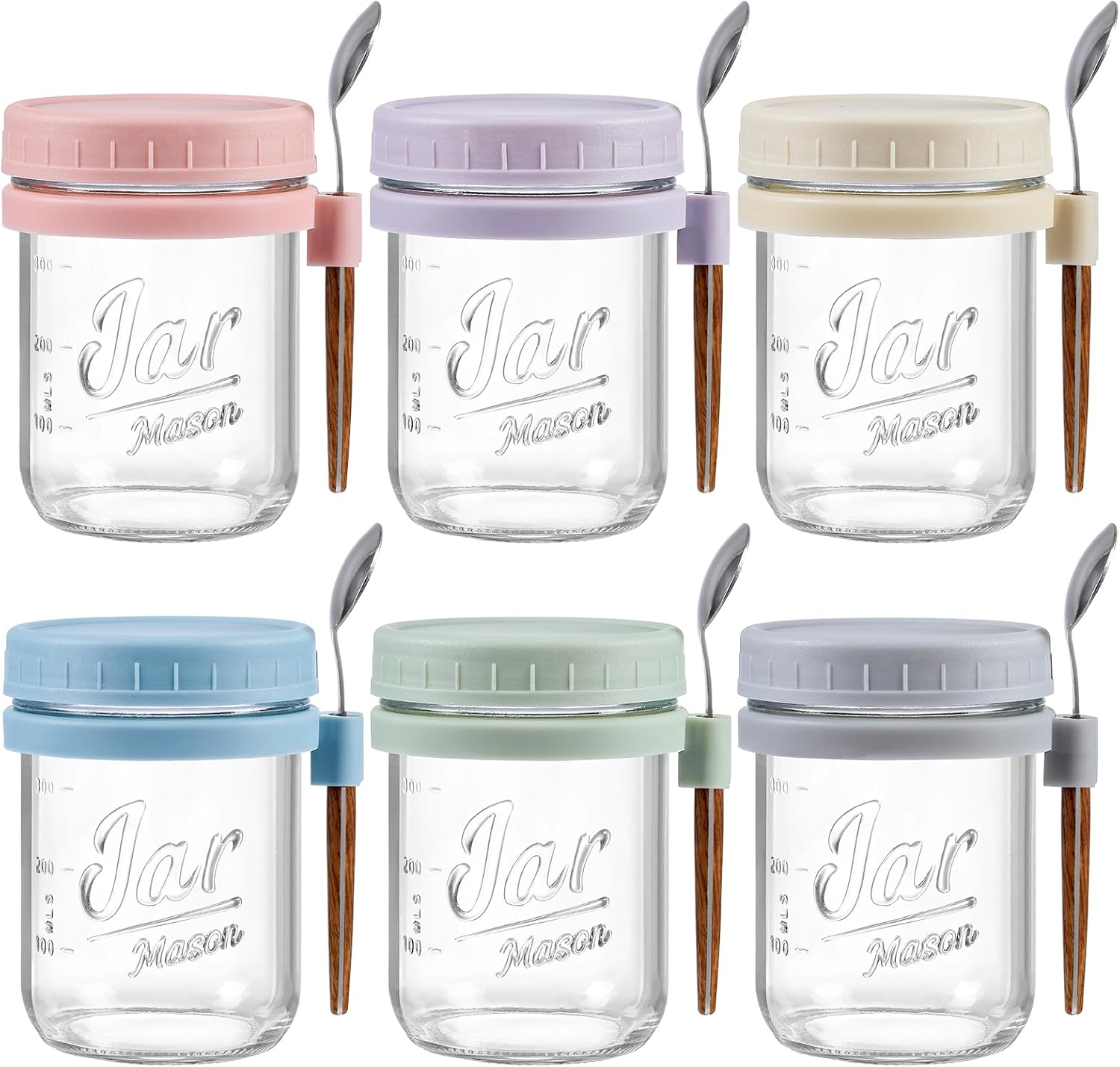 LANDNEOO 6 Pack Overnight Oats Containers with Lids and Spoons, 16 oz Glass Mason Overnight Oats Jars, Large Capacity Airtight Jars for Milk, Cereal, Fruit