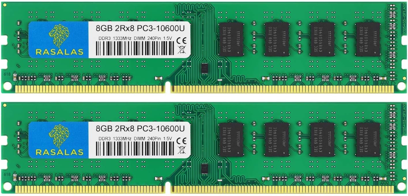 Rasalas 16GB Kit (2x8GB) PC3-10600 DDR3 1333MHz Ram 16GB 2Rx8 PC3 10600U DDR3 1333 8GB Ram 240 Pin 1.5V CL9 1333 mhz DDR3 Desktop Memory Ram Module