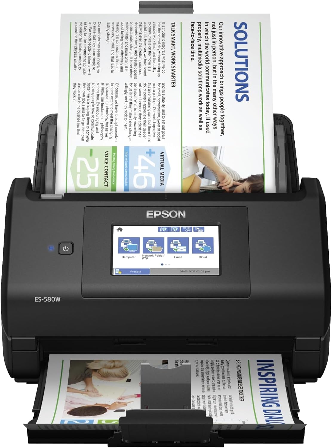 Epson Workforce ES-580W Wireless Color Duplex Desktop Document Scanner for PC and Mac with 100-sheet Auto Document Feeder (ADF) and Intuitive 4.3″ Touchscreen