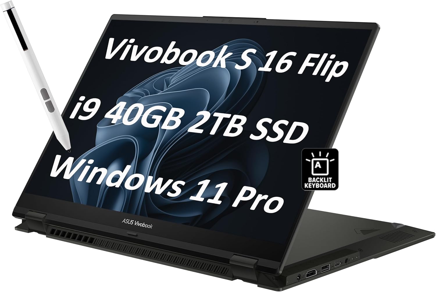 ASUS Vivobook S 16 Flip 2-in-1 Laptop (16″ FHD+ Touchscreen, Intel 14-Core i9-13900H, 40GB RAM, 2TB SSD, IST Stylus) for Creator, Photographer, Designer, Backlit KB, Win 11 Pro w/AI Copilot, Black