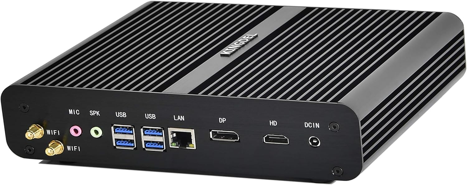 KINGDEL NC860 Powerful Mini Desktop Computer, Fanless Mini PC with i7 10th Gen. CPU(Up to 4.9Ghz), 32GB DDR4 RAM, 512GB SSD, 4K 4096×2304, HD Port, DP, Full Metal Case