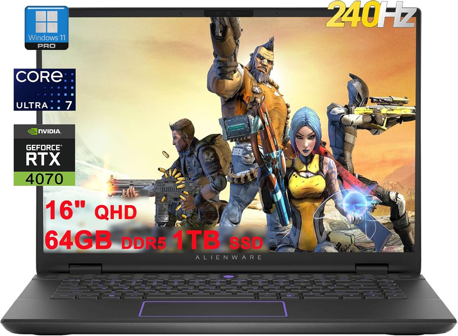 DELL Alienware M16 R2 Gaming AI PC Laptop | 16″ QHD 240Hz 100% 3ms | Intel 16-Core Ultra 7 155H | 64GB DDR5 1TB SSD | GeForce RTX 4070 8GB Graphic | RGB Backlit Thunderbolt FHD IR Camera Win11Pro Grey