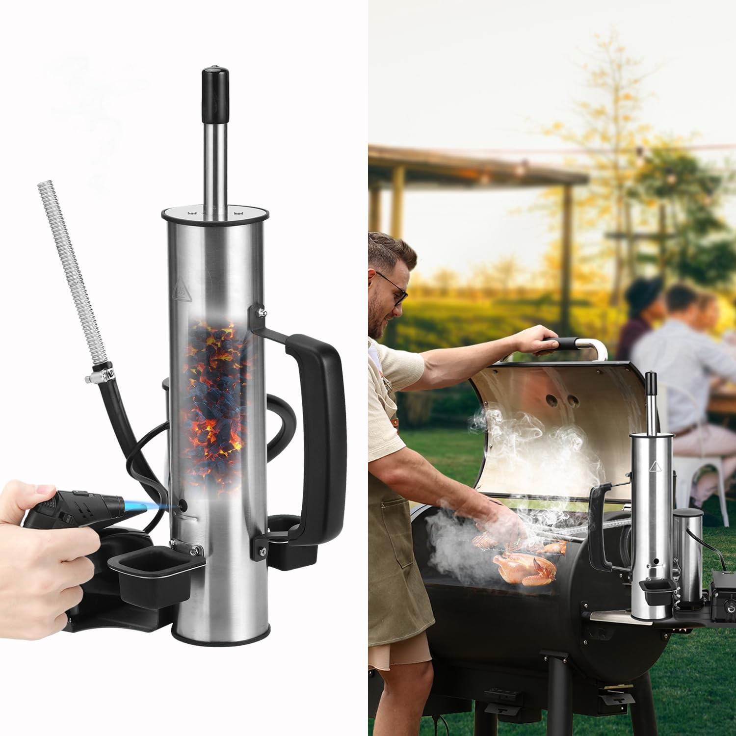 Smoke Tube for Pellet Smoker, Smoke Generator with Air Pump – Continuous Billowing Smoke, Hot or Cold Smoking, for Any Grill or Smoker, Automatic Grill Accessories to Provide Smoking