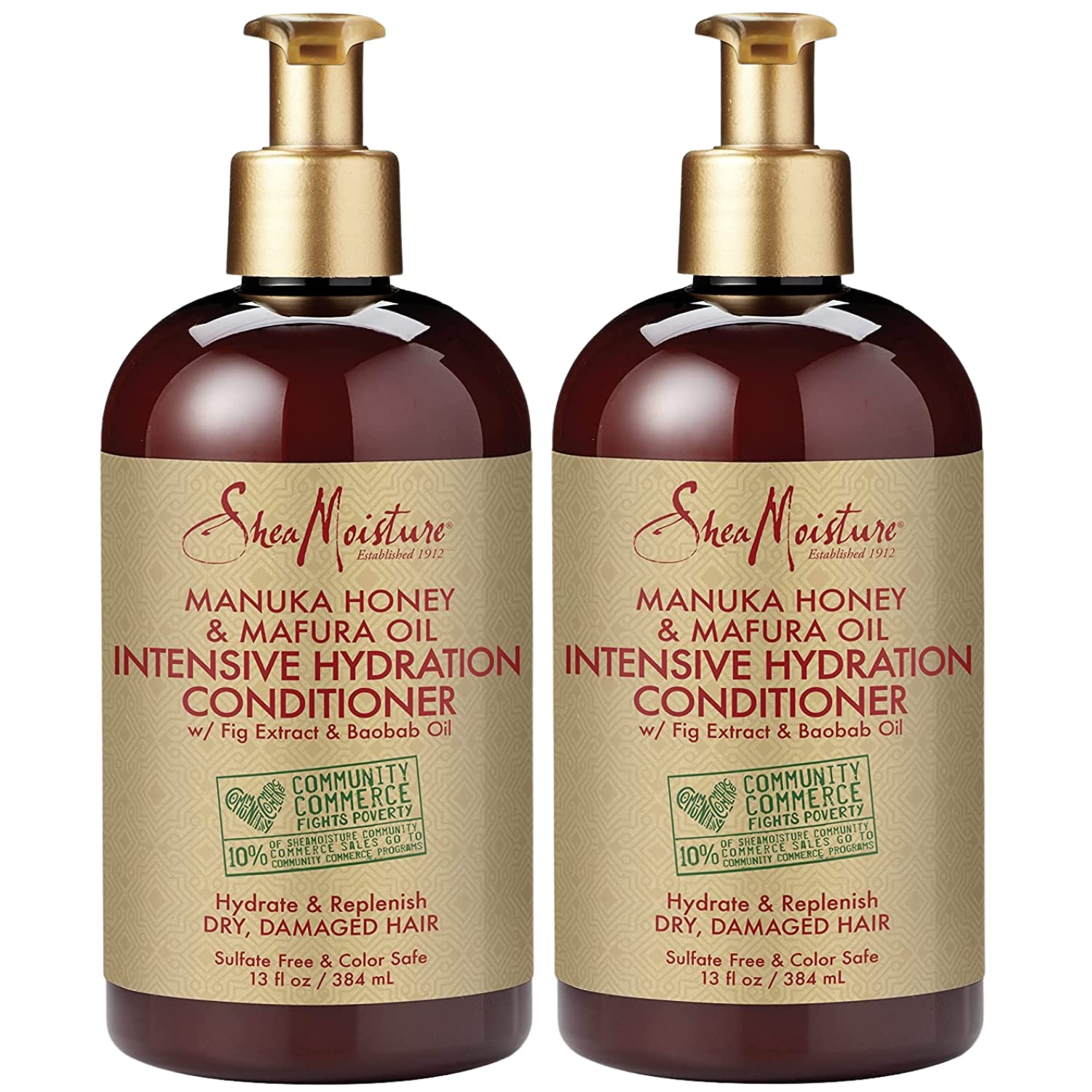 Shea Moisture Conditioner, Sulfate-Free – Manuka Honey & Mafura Oil Intensive Hydration Conditioner for Dry, Damaged Hair Repair with Fig Extract and Baobab Oil, Curly Hair Care, 13 Fl Oz (Pack of 2)